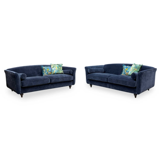 ‘Dame’ Navy Blue Dame Plain Fabric 4 + 4 Seater Sofa Set with Bolster Cushions