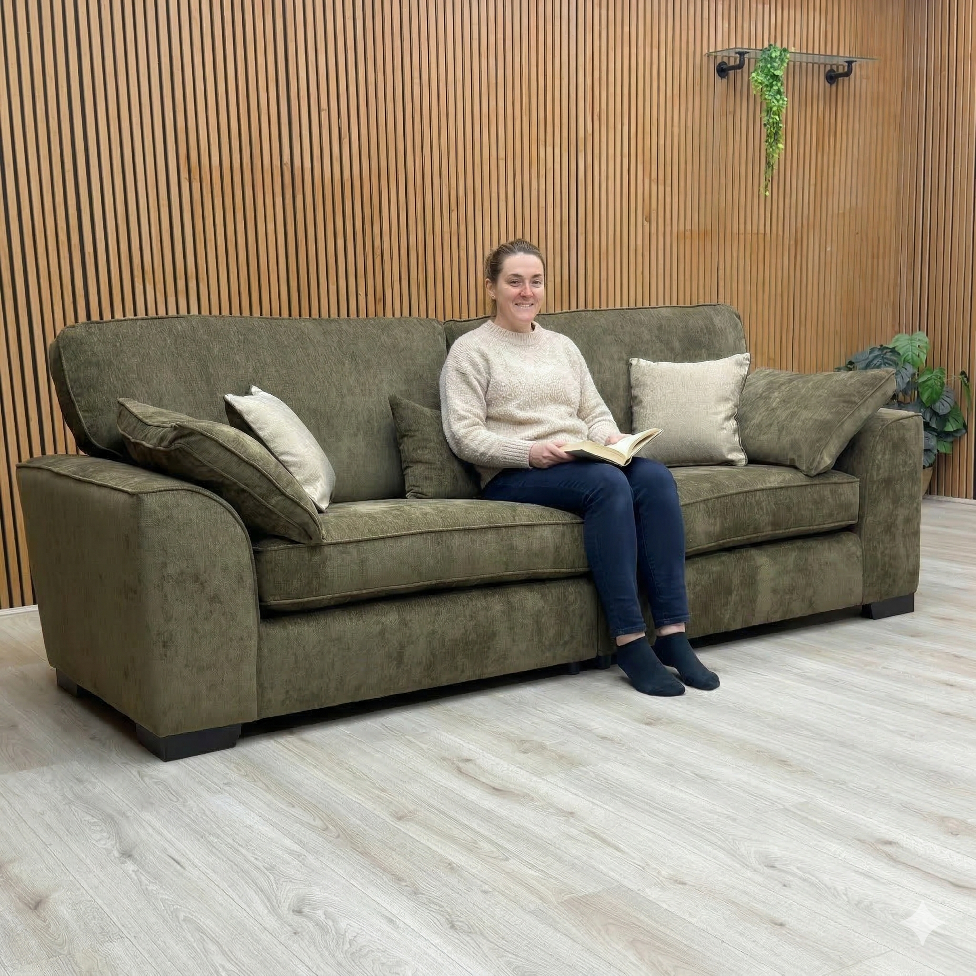 Thornbrook 'Harvey' Olive Green Derwent Soft Weave Fabric 4 Seater