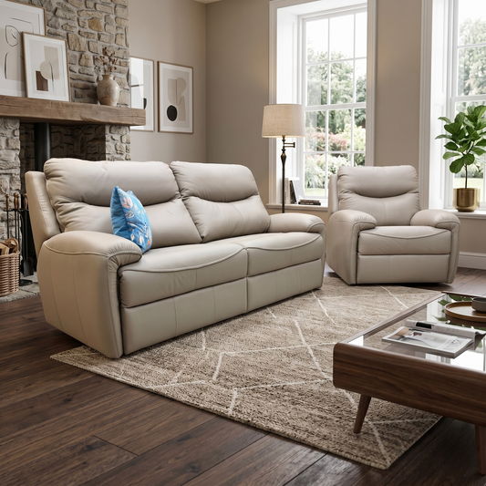 G Plan 'Amesbury' L846 Cambridge Taupe Leather 3 Seater Sofa + Chair