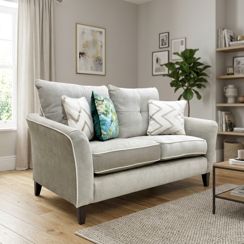 Living room view Urban elegance 'Soho' range sofa featuring inviting curves and a sophisticated glam look.