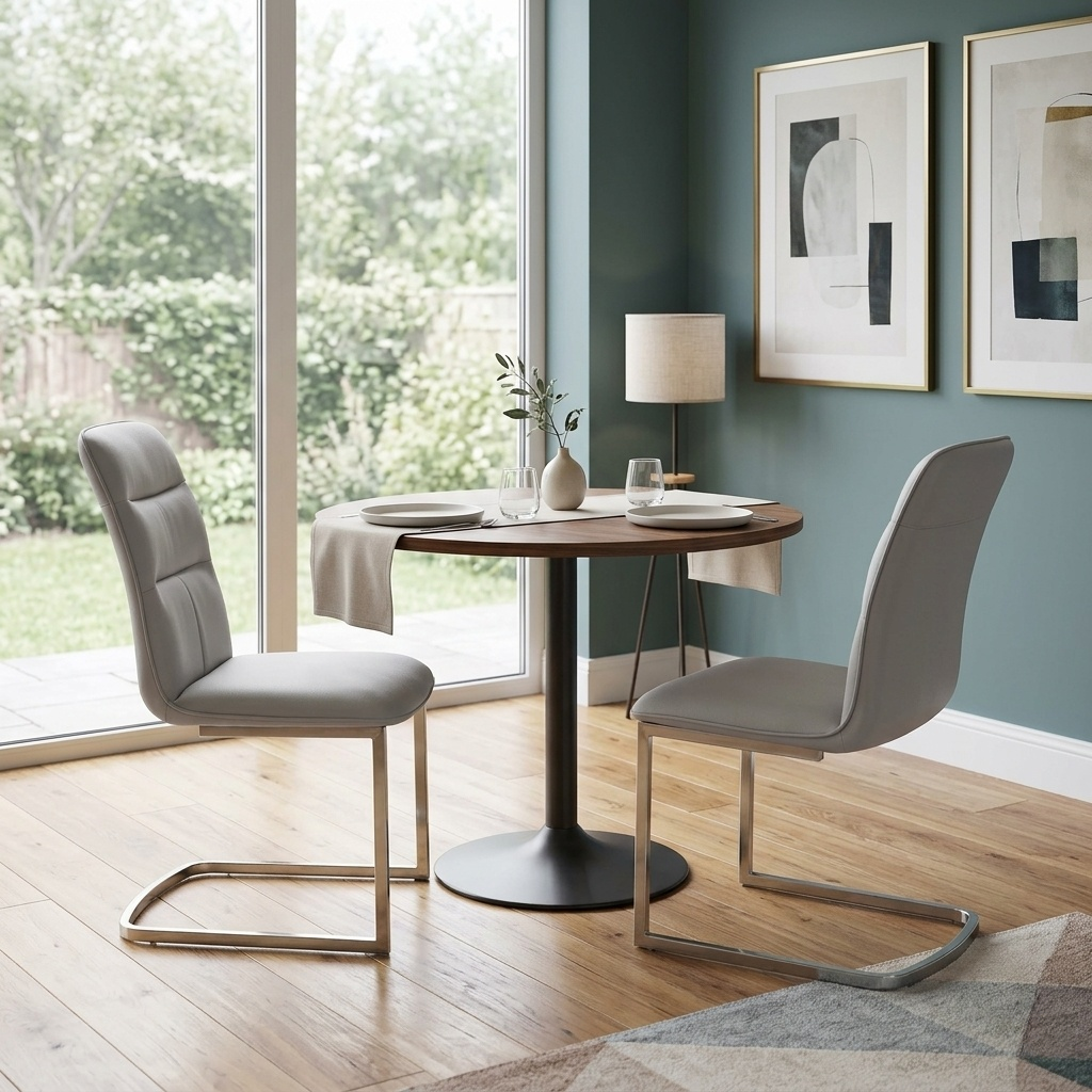 Dining room view of the charcoal grey Cashmere chair showing the contemporary armless silhouette.