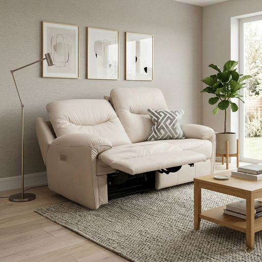 Living room image showcasing the Amesbury power recliner sofa in a luxurious, modern living room setting.