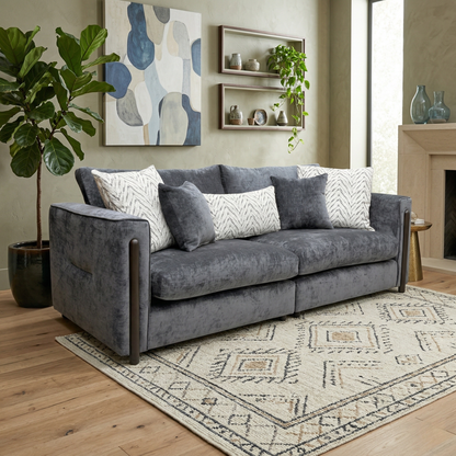 ‘Barney' Zurich Grey Celine Linen Fabric 4 Seater Classic Back Split Frame Sofa