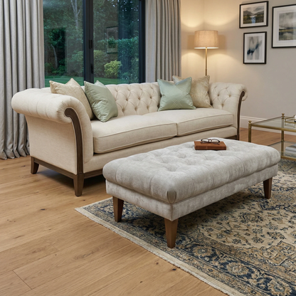 'Palace' Oasis Silver Fabric Large Bench Footstool