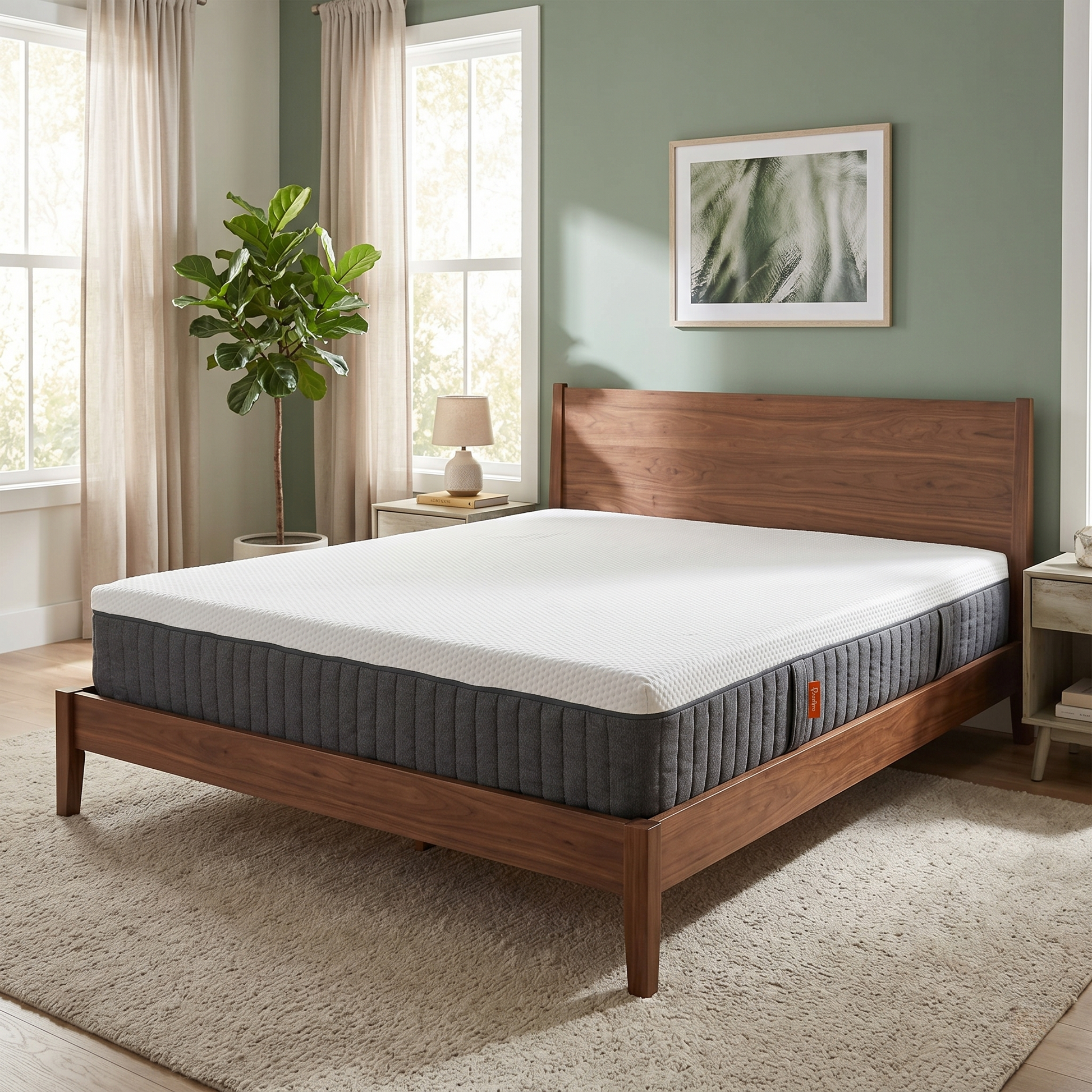 Emma Mattress Original Hypoallergenic Spring Free Foam Mattress - King - lifestyle photo on wooden bed frame in green bedroom