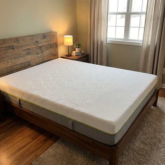 Bedroom view for the Emma Diamond Spring-Free Mattress, highlighting the graphite-infused cooling foam and firm orthopaedic support.
