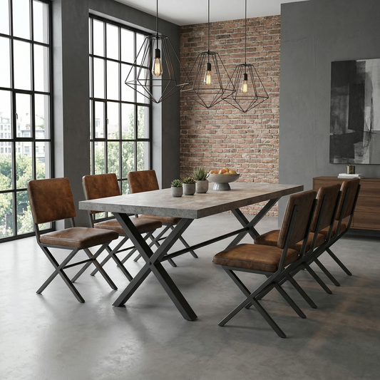 ‘Moon’ Grey Concrete Effect Large 190cm Fixed Dining Table + 50cm Extension Leaf