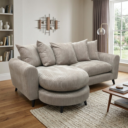 ‘Honey’ Nutmeg Brown  Honey Soft Jumbo Cord Fabric Pillow Back 4 Seater Lounger Sofa