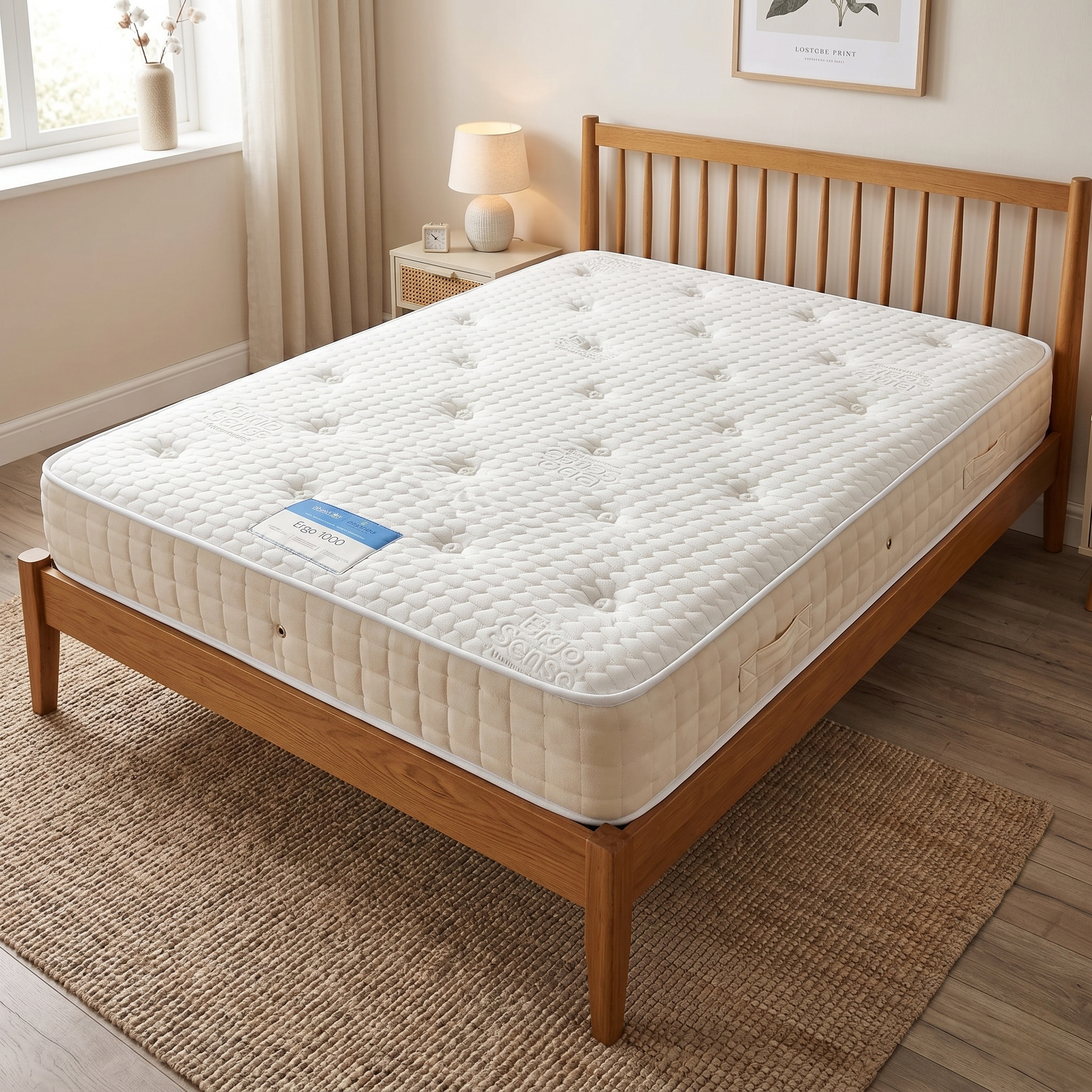 Bed room of the hand-tufted detailing, designed to secure the medical-grade foam and pocket springs in place.