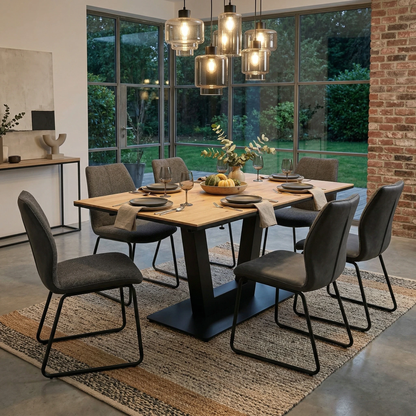 ‘Venus’ Earth Finish Solid Oak 135cm Fixed Dining Table + Extension Leaf