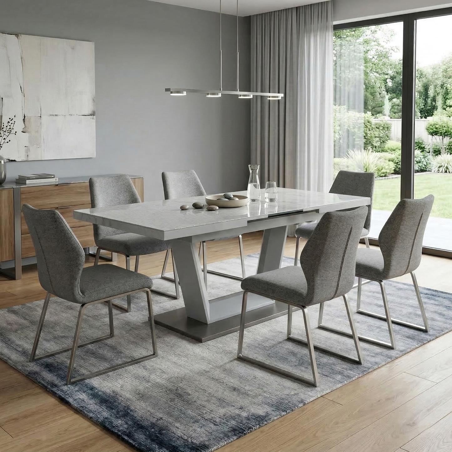 ‘Grigio’ High Gloss Marble Effect Ceramic Top Small 140cm Pop Up Extending Dining Table