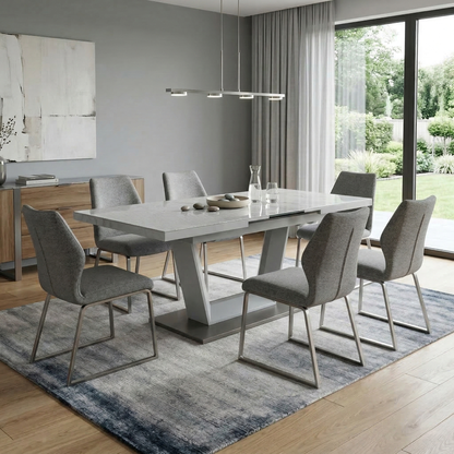 ‘Grigio’ High Gloss Marble Effect Ceramic Top Small 140cm Pop Up Extending Dining Table