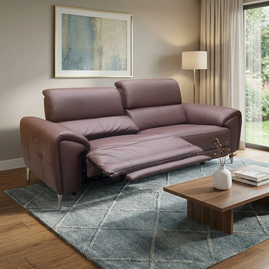 ‘Vino’ Cat-40:30 Oslo Mulberry Burgundy 3 Seater Power Recliner Sofa with Power Headrests