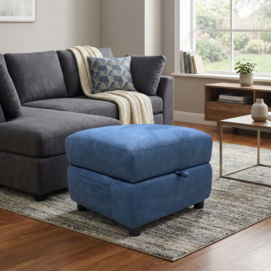 World of Leather 'Hollywood' Bfa-Blj-R10 Blue Fabric Storage Footstool