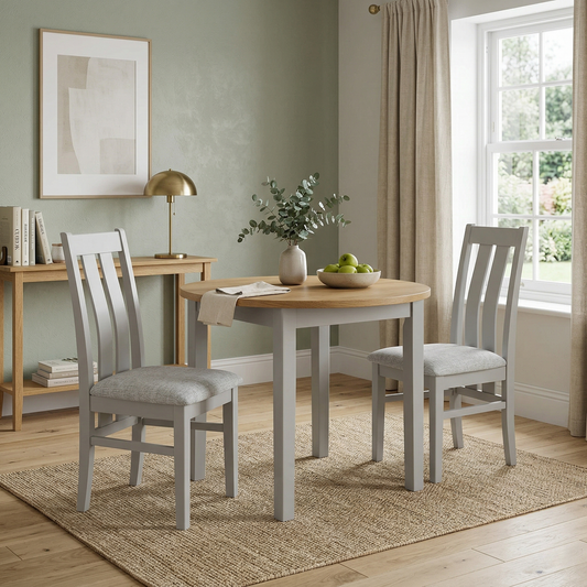 Furnitureland ‘Hamilton’ Light Grey Upholstery High Back Wooden Slat Back Dining Chair - Set of 2