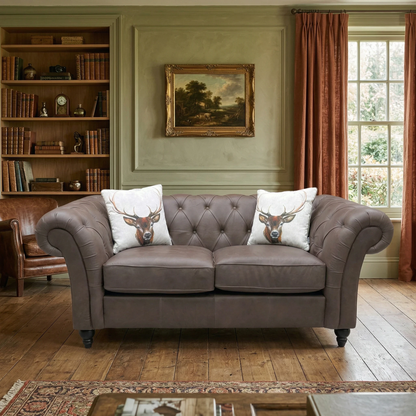 ‘Gosford’ Texas Brown 100% Italian Leather 2 Seater Chesterfield Sofa