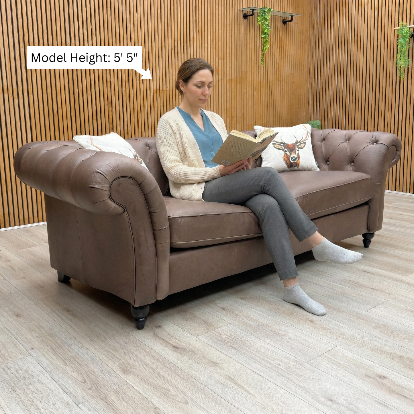 ‘Gosford’ Texas Brown 100% Italian Leather 3 Seater Chesterfield Sofa