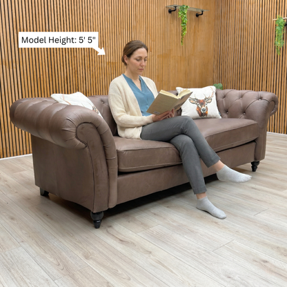 ‘Gosford’ Texas Brown 100% Italian Leather 3 Seater Chesterfield Sofa