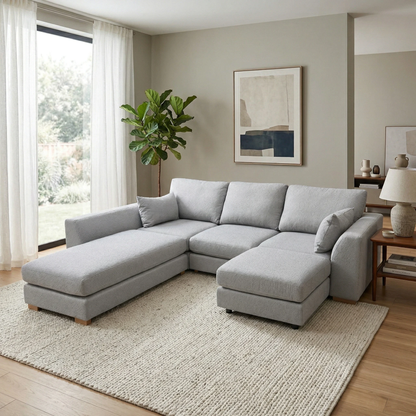 'Calix' Grey Calix Boucle Fabric Left Hand Facing 3 Piece Swivel Sofa Bed Chaise Sofa