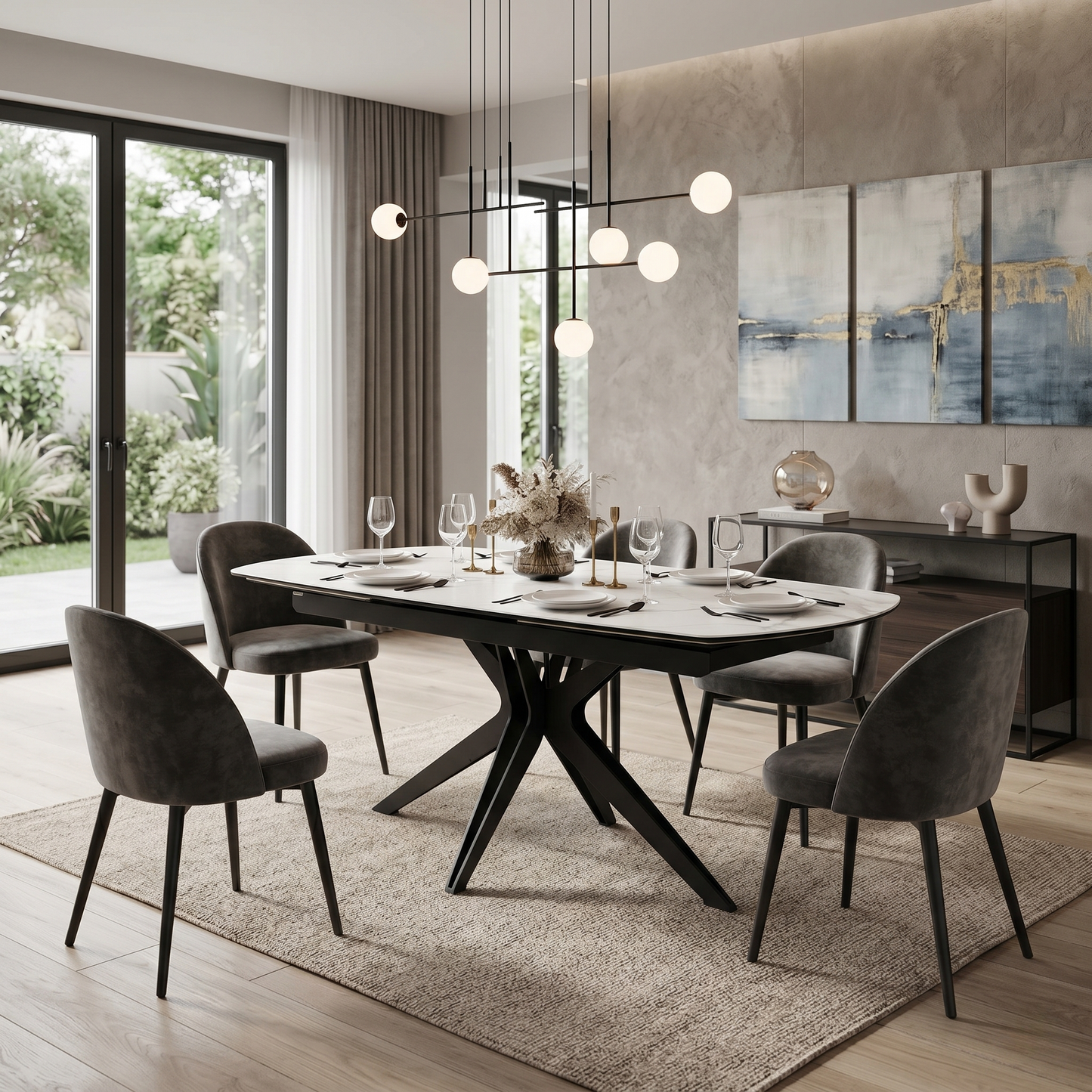 ‘Jose’ Matt Marble Ceramic Top 160cm Swivel Extending Dining Table
