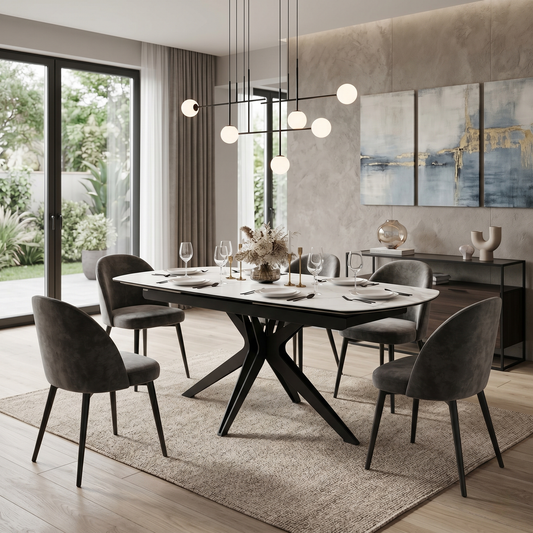 ‘Jose’ Matt Marble Ceramic Top 160cm Swivel Extending Dining Table