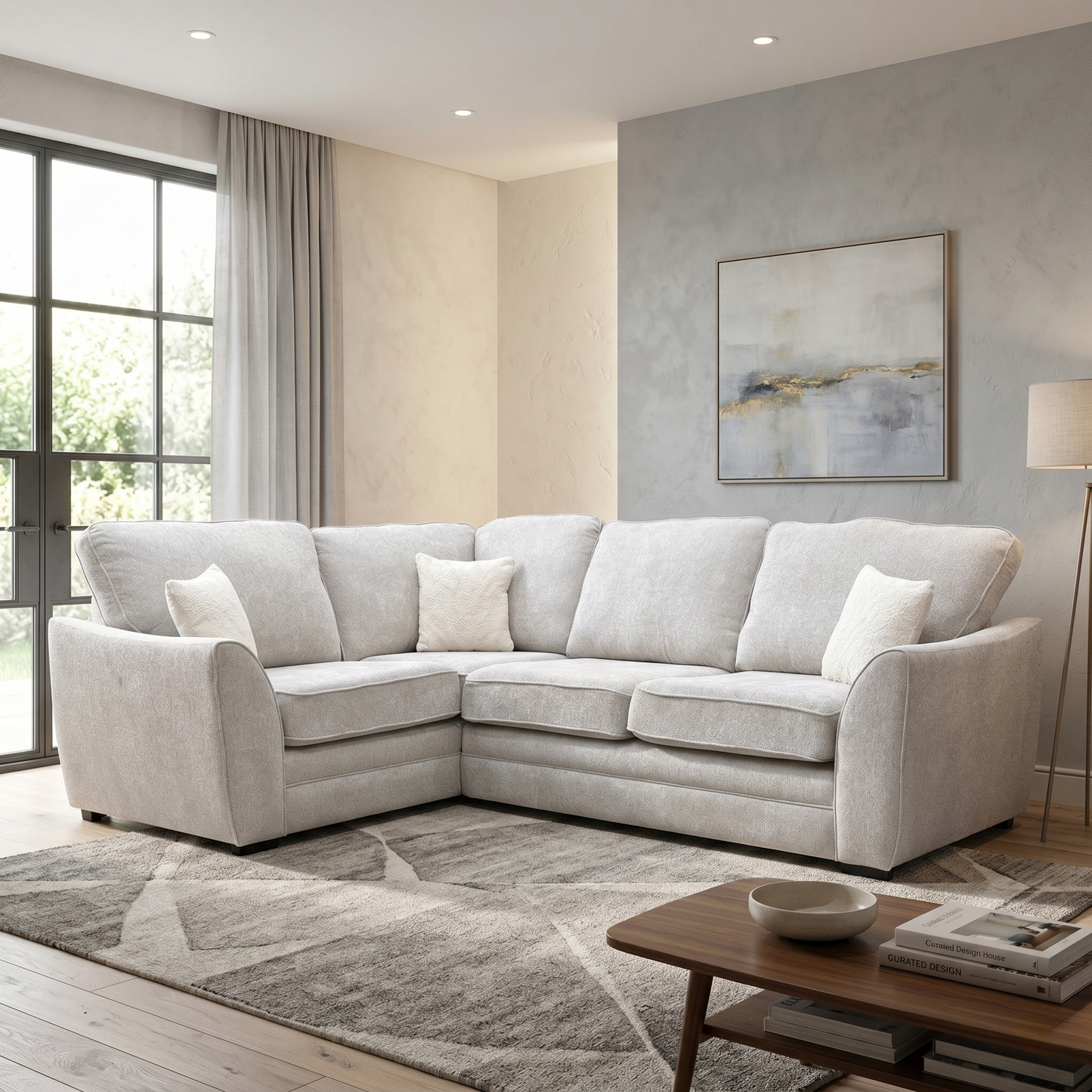 ‘Trinity’ Natural Fabric Left Hand Double Arm Corner Group Sofa