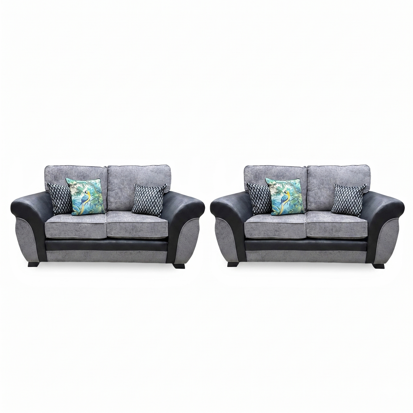 'Narva' Grey Fabric and Faux Leather Combination 2+2 Seater Sofa Set