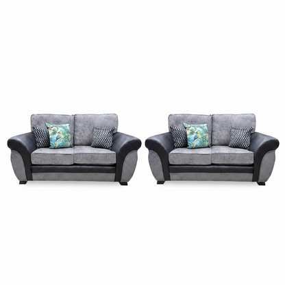 'Narva' Grey Fabric and Faux Leather Combination 2+2 Seater Sofa Set