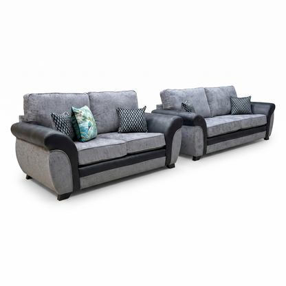 'Narva' Grey Fabric and Faux Leather Combination 2+2 Seater Sofa Set