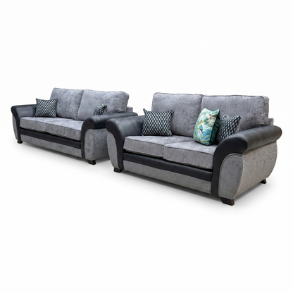 'Narva' Grey Fabric and Faux Leather Combination 2+2 Seater Sofa Set