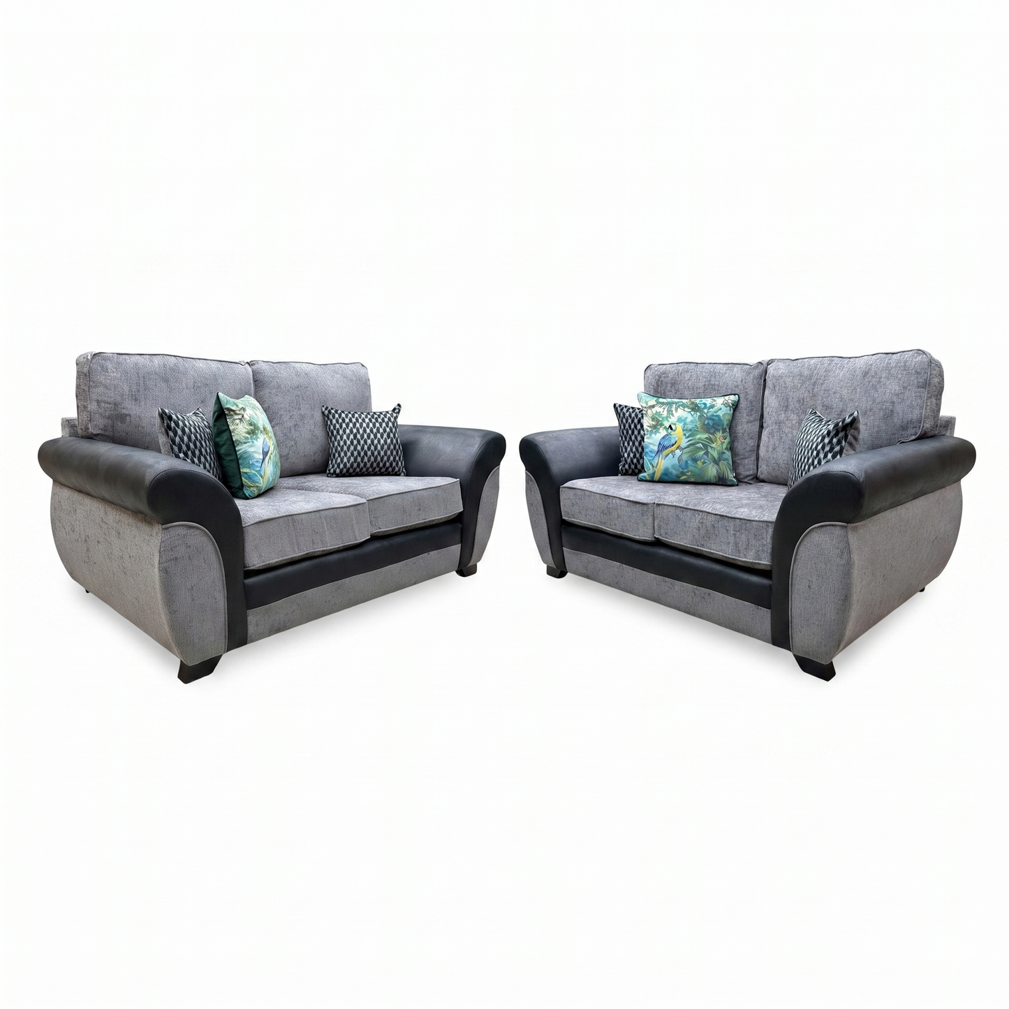 'Narva' Grey Fabric and Faux Leather Combination 2+2 Seater Sofa Set