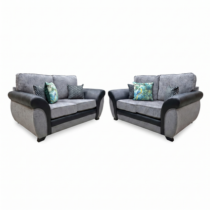 'Narva' Grey Fabric and Faux Leather Combination 2+2 Seater Sofa Set