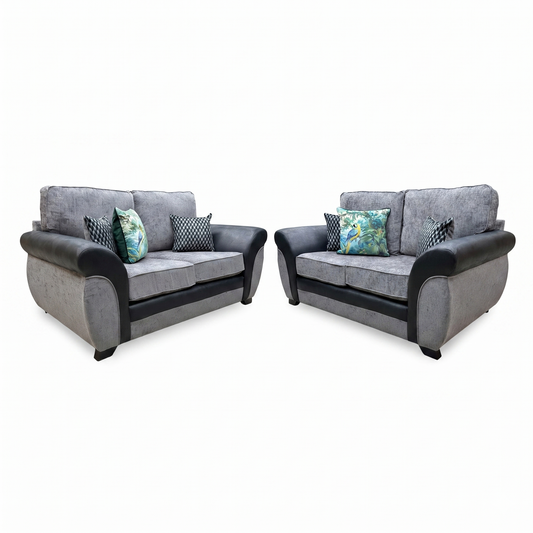 'Narva' Grey Fabric and Faux Leather Combination 2+2 Seater Sofa Set