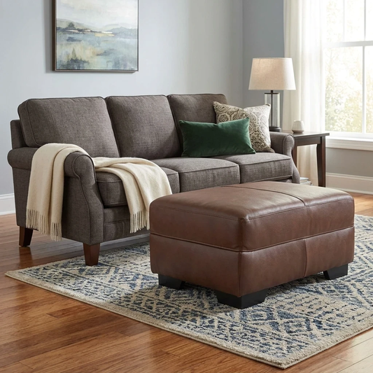 'Hampshire' Brown Italian Leather Footstool