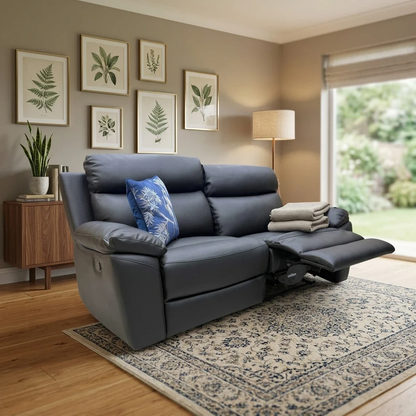 'Edison' Black Faux Leather 3 Seater Manual Recliner Sofa