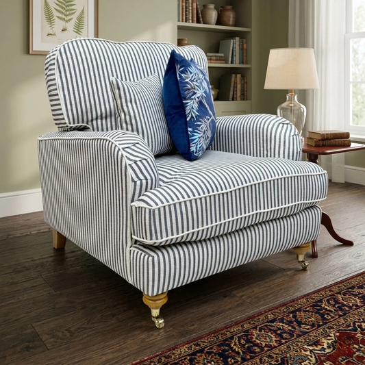 'Bay' Navy Stripe Fabric Armchair