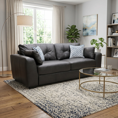 ‘Arden’ Black Italian Leather 4 Seater Sofa