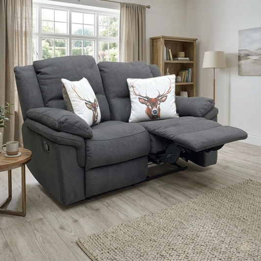 'Albion' Charcoal Fabric 2 Seater Manual Recliner Sofa