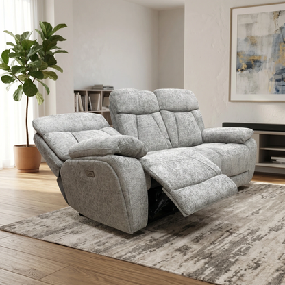‘Venice’ Nickel Grey Fabric Power Recliner 3 Seater Sofa
