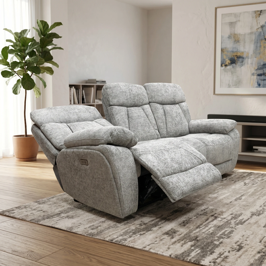 ‘Venice’ Nickel Grey Fabric Power Recliner 3 Seater Sofa