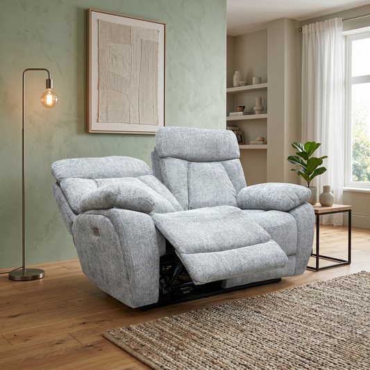‘Venice’ Nickel Grey Fabric Power Recliner 2 Seater Sofa