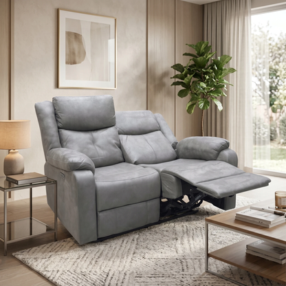 'Roma' Steel Suede Fabric Power Recliner 2 Seater Sofa