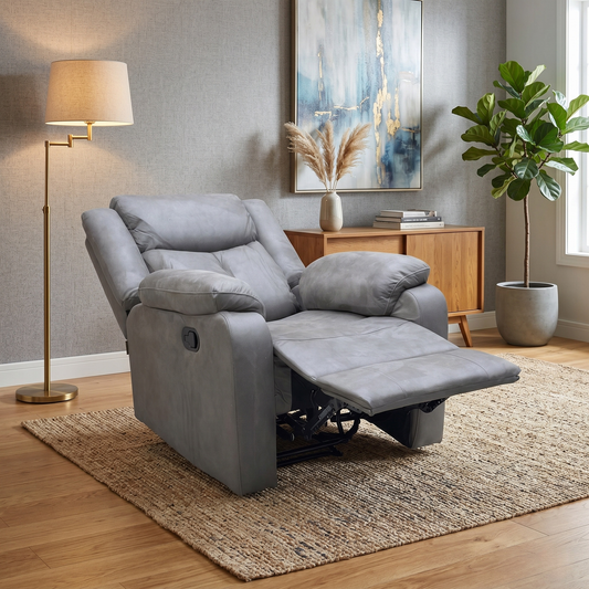 'Roma' Steel Suede Fabric Manual Recliner Armchair