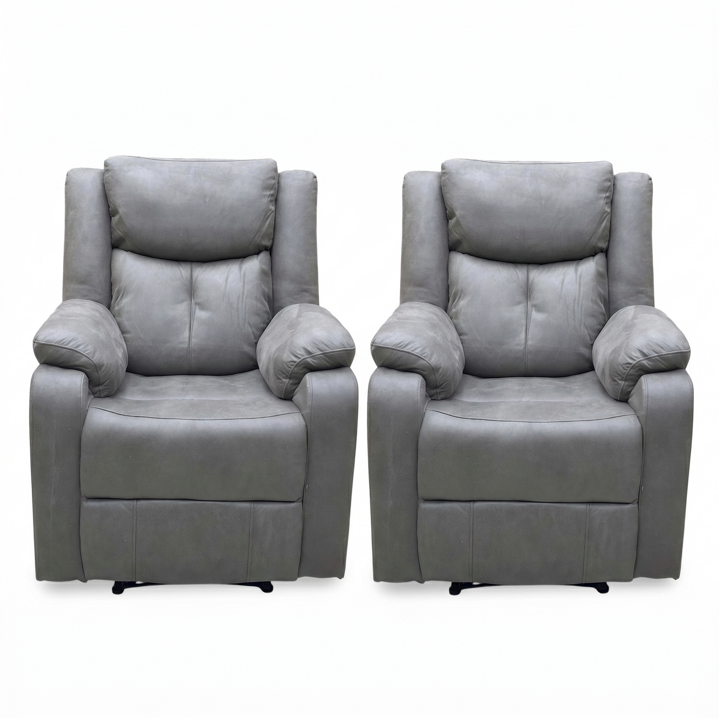 'Roma' Steel Suede Fabric Manual Recliner Armchair - Set of 2