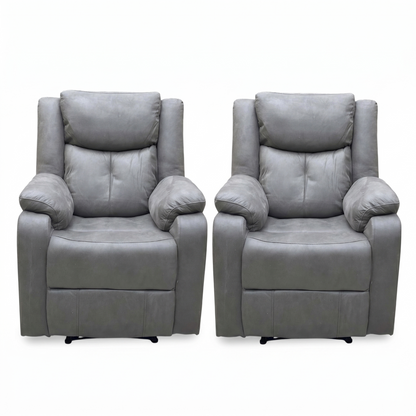 'Roma' Steel Suede Fabric Manual Recliner Armchair - Set of 2