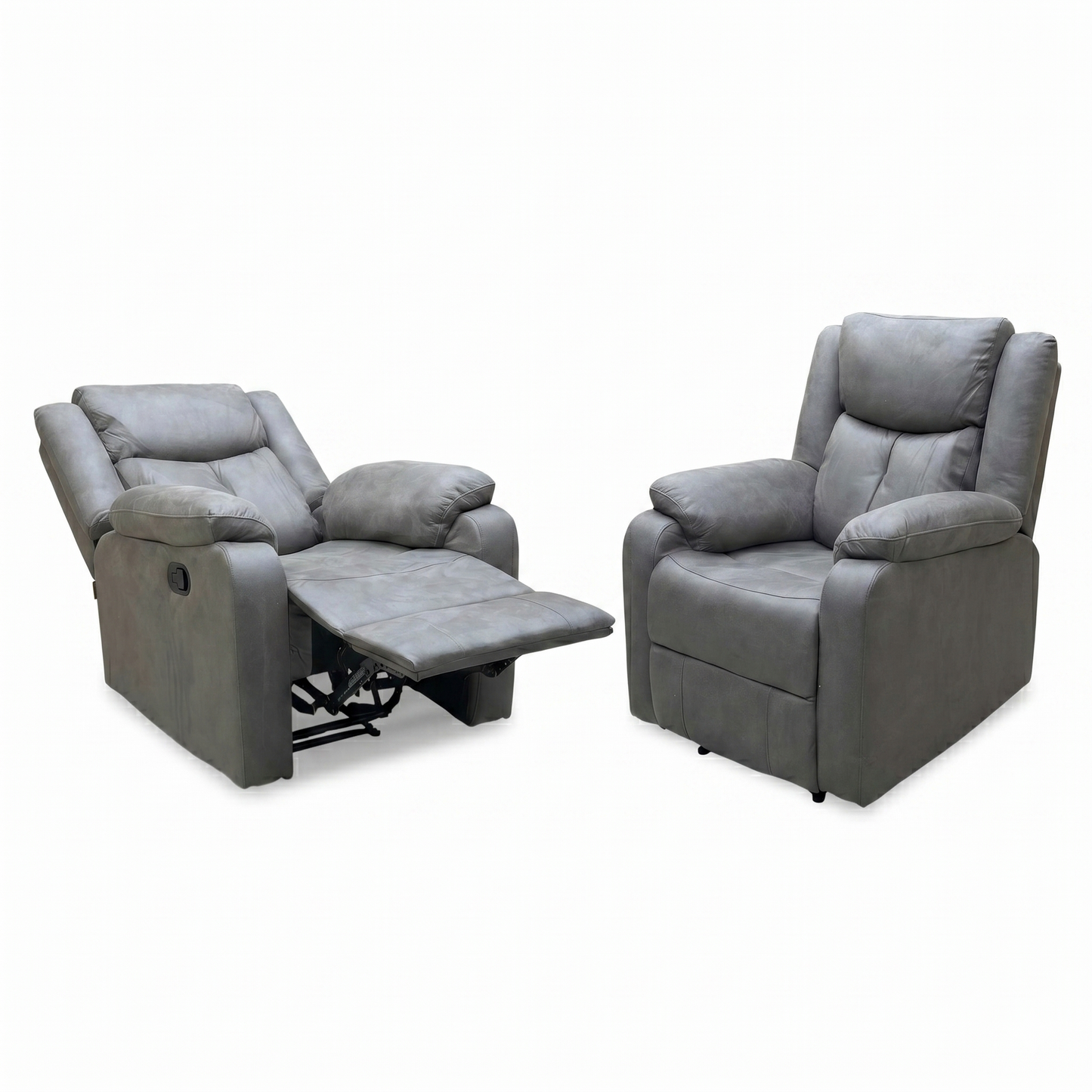 'Roma' Steel Suede Fabric Manual Recliner Armchair - Set of 2