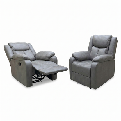 'Roma' Steel Suede Fabric Manual Recliner Armchair - Set of 2