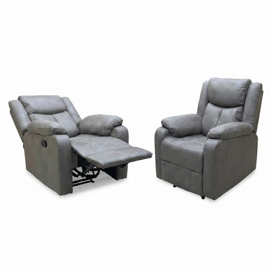 'Roma' Steel Suede Fabric Manual Recliner Armchair - Set of 2
