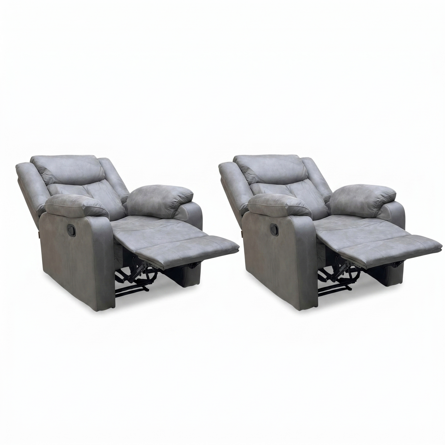 'Roma' Steel Suede Fabric Manual Recliner Armchair - Set of 2