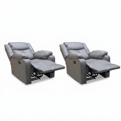 'Roma' Steel Suede Fabric Manual Recliner Armchair - Set of 2